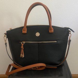 Anne Klein Dome Satchel Black/Saddle Crossbody bag